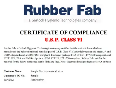 EPDM Sample Certificate of Compliance