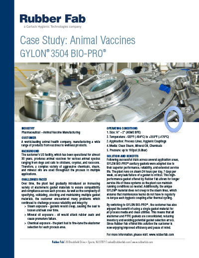 GYLON BIO-PRO® Sanitary Gaskets in Animal Vaccine Manufacturing