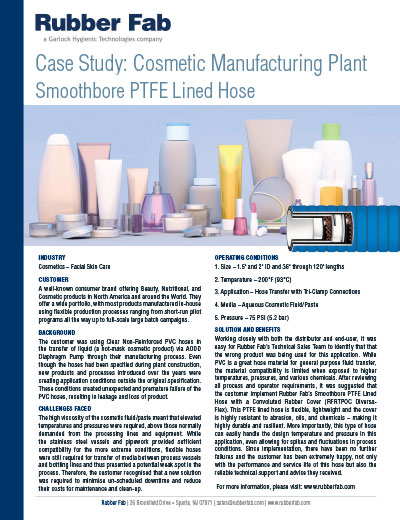 The RFPOC PTFE Lined Hose in Cosmetic Manufacturing