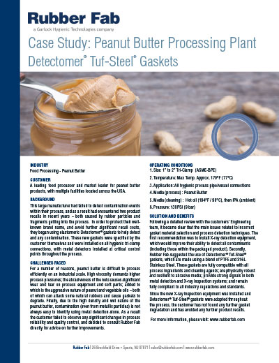 Detectomer® Tuf-Steel® Gaskets in Peanut Butter Processing