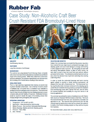 Non-Alcoholic Craft Beer Crush Resistant FDA Bromobutyl-Lined Hose